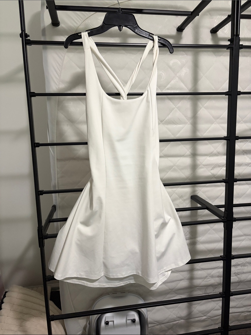 White Cross-Back Fit-and-Flare Athletic Dress